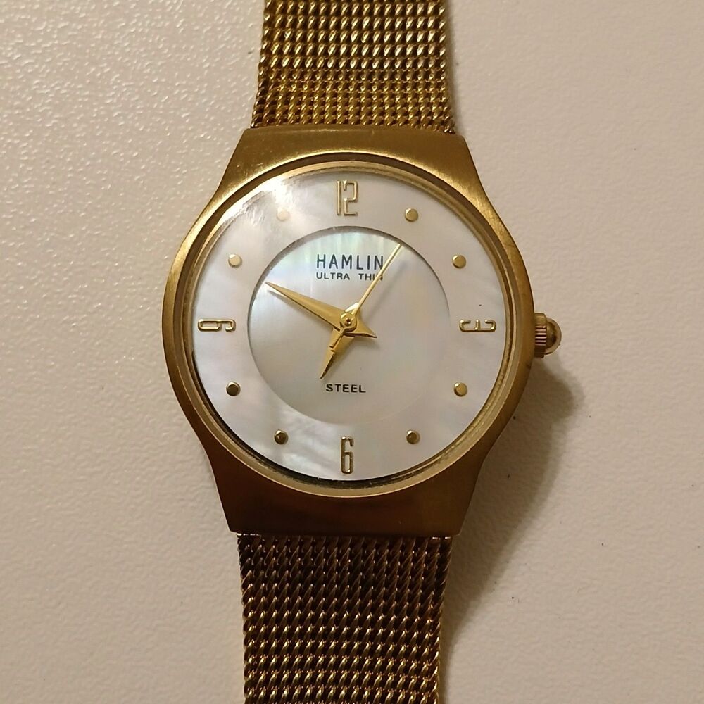 Parts/Repair Y2K Hamlin Ultra Thin Women's Quartz Mesh Band MOP Dial 24mm